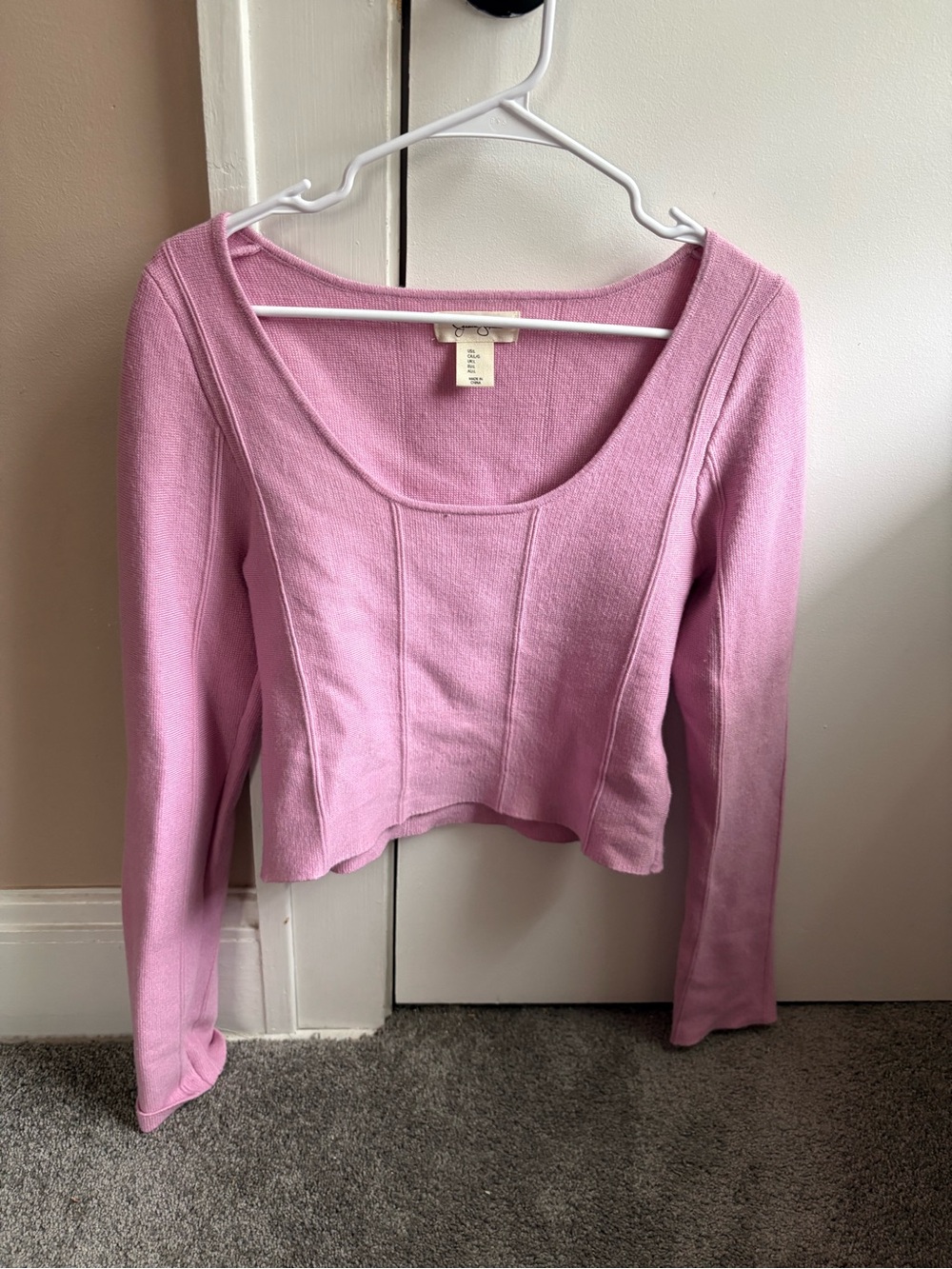 Jessica Simpson Pink Long Sleeve Scoop Neck Top
